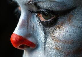 ai generiert Pierrot, Charakter von pantomimisch Theater und commedia dell'arte, ein bilden von improvisiert Komödie Theater. foto