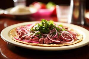 ai generiert köstlich Mexikaner tostadas. authentisch und lecker traditionell Geschirr mit frisch Zutaten foto