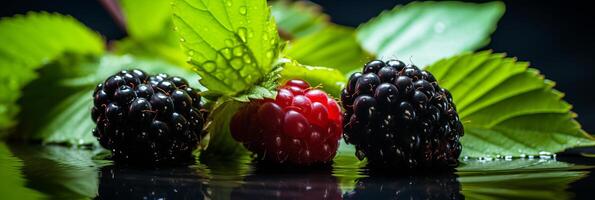 ai generiert saftig marionbeeren - - Vom Bauernhof auf den Tisch kulinarisch Freuden zum beschwingt Rezepte und Mahlzeit Präsentation foto