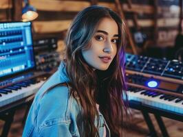 ai generiert gen z Sänger im Musik- Studio foto