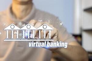 Digital Bank virtuell Bank online Bankwesen und Digital Geld menschenbezogen Digital virtuell Bankwesen auf dezentral Bankwesen und Finanzen Daten Netzwerke, Fintech, Cyber Sicherheit foto