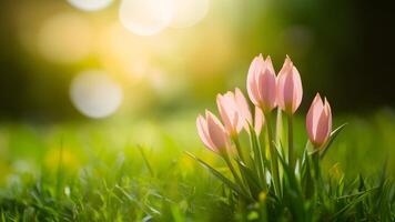 ai generiert Bokeh Hintergrund erfasst das Wesen von Frühling im Natur foto