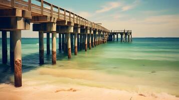 ai generiert pensacola Strand Angeln Seebrücke auf Santa rosa Insel, Florida, das am längsten Seebrücke auf das Golf von Mexiko foto