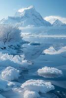 ai generiert Eisberge schwebend im ein Gletscher Lagune foto