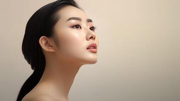 ai generiert Porträt von schön jung asiatisch Frau. Schönheit frisch Haut, kosmetisch Konzept. foto