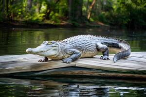 ai generiert imposant Alligator breitet sich aus anmutig, verkörpern Stärke und Gelassenheit foto