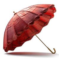 ai generiert rot Strand Regenschirm isoliert auf Weiß Hintergrund mit Schatten. rot Sonnenschirm zum Strand verwenden isoliert. Strand Regenschirm oder Sonnenschirm foto