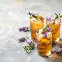 ai generiert Lavendel Limonade auf Beton Hintergründe . gesund Getränke foto