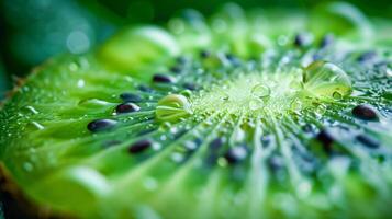 ai generiert Nahansicht Scheibe von Kiwi, geeignet zum gesund Diät, Frucht, Sommer, Frische, tropisch, Essen, Ernährung, Grün, saftig, organisch, Vitamin c. foto