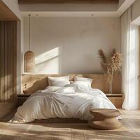 ai generiert das Innere Design von ein Schlafzimmer im Boho Stil foto