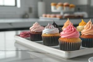 ai generiert köstlich Tasse Kuchen Foto