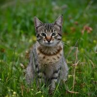 ai generiert streunend Katze strahlt aus ein wild Charme im es ist wild Umgebung zum Sozial Medien Post Größe foto