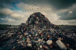 ai generiert Abfall Dump symbolisiert global Verschmutzung Krise und Umwelt Degradierung foto