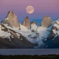 ai generiert Bild voll Mond scheint hell Über Patagonien, Argentinien zum Sozial Medien Post Größe foto
