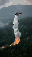 ai generiert Hubschrauber AIDS Feuer bekämpfen Bemühungen im Bergamo, Italien Vertikale Handy, Mobiltelefon Hintergrund foto