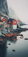 ai generiert See Häuser, skandinavisch Stil. Minimalismus. Bild zum Poster. generativ ai foto