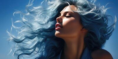 ai generiert Porträt von ein schön jung Frau mit Blau Haar, generativ ai foto