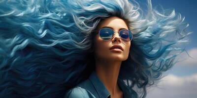 ai generiert Porträt von ein schön jung Frau mit Blau Haar, generativ ai foto