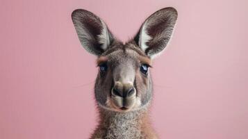 ai generiert ein Känguru auf ein Pastell- Rosa Hintergrund foto