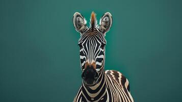 ai generiert ein Zebra auf ein Pastell- Grün Hintergrund foto