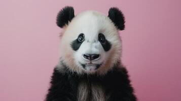 ai generiert ein spielerisch Panda auf ein sauber Pastell- Hintergrund foto