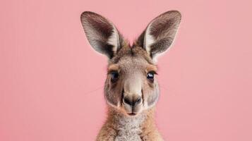 ai generiert ein Känguru auf ein Pastell- Rosa Hintergrund foto