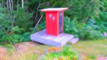 Digital Gemälde Stil Darstellen ein Toilette im das Mitte von das Wald im Skandinavien foto