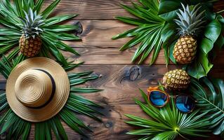 Ferien Sommer- Urlaub Reise tropisch Ozean Meer Banner Panorama Gruß Karte - - Stroh Hut foto