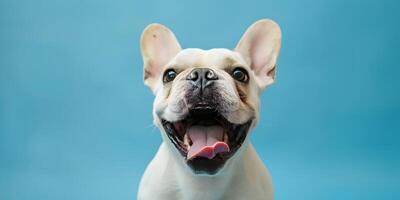 Französisch Bulldogge Hund Das hat geöffnet es ist Mund und Stöcke aus es ist Zunge foto