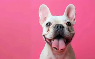 Französisch Bulldogge Hund Das hat geöffnet es ist Mund und Stöcke aus es ist Zunge foto