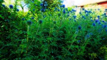 Digital Gemälde Stil Darstellen Distel Blumen im ein Landschaft foto