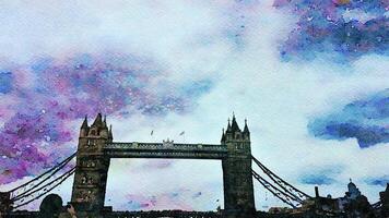 ein Abend Blick von das berühmt London Brücke im England. Digital Aquarell Stil. foto