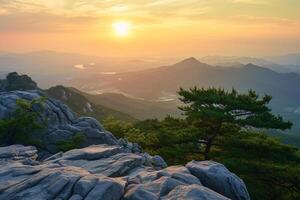 Foto Sonnenaufgang von bukhansan Berg im Seoul Stadt scape