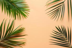 Foto frisch Palme Blätter auf Beige Hintergrund
