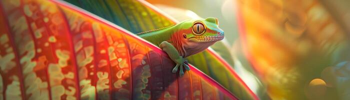 Madagaskar Tag Gecko auf das Blatt mit natürlich Hintergrund und warm Sonnenlicht foto