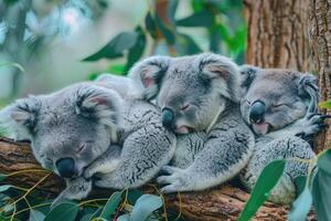 ein Koala Familie eingebettet im das Bäume foto