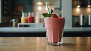 erfrischend Erdbeere Smoothie im ein Glas foto