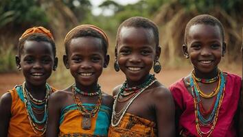 Gruppe von afrikanisch Kinder im traditionell Kleider foto