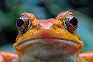 bunt Frosch mit auffällig Augen reflektieren das üppig Umgebung von das Regenwald foto
