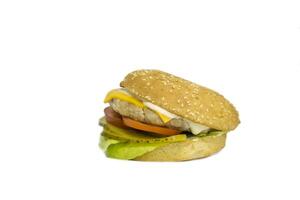 frisch Burger mit chiken und Weiß Brötchen isoliert foto