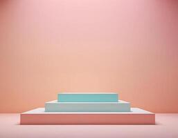 minimalistisch Pastell- Podium auf Sanft Hintergrund Produkt Anzeige Stand foto