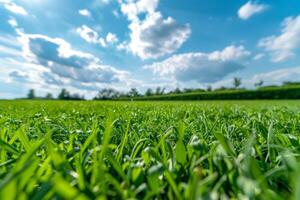 grüne Wiese unter blauem Himmel foto