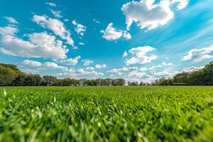 grasig Feld unter Blau Himmel mit Wolken foto