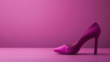 ein Single elegant farbig hochhackig Schuh, perfekt positioniert gegen ein eben Hintergrund, symbolisiert zeitlos Mode. foto