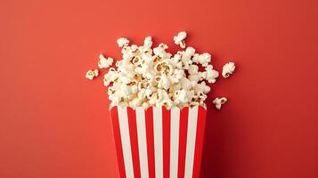 ein auffällig Komposition mit ein verlockend Pack von Popcorn gegen ein beschwingt, monochromatisch Hintergrund foto