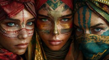 lebendig Stammes- gemalt Gesichter foto