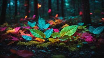 Komposition mit neonfarben Blätter foto