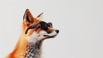 rot Fuchs tragen Sonnenbrille auf Weiß Hintergrund mit Kopieren Raum schließen oben foto