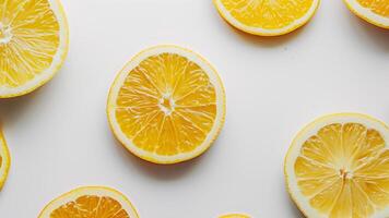 Scheiben von Zitrone auf ein Weiß Hintergrund. Aussicht von über. foto