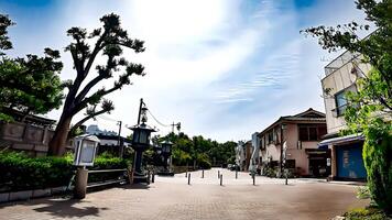 Monzen-Dori Straße Das Kreuze im Vorderseite von fukagawa fudo-do.fukagawa Fudodo, ein Tempel im Tomioka, koto Station, Tokio, Tokyo Ast von Naritasan Shinshoji Tempel im narita Stadt, Chiba Präfektur. foto